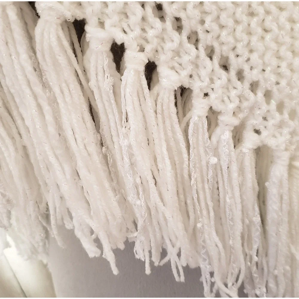 NEW White Metallic‎ Shawl Womens Shimmer Boho Fairy Wedding Cocktail Glam Fringe